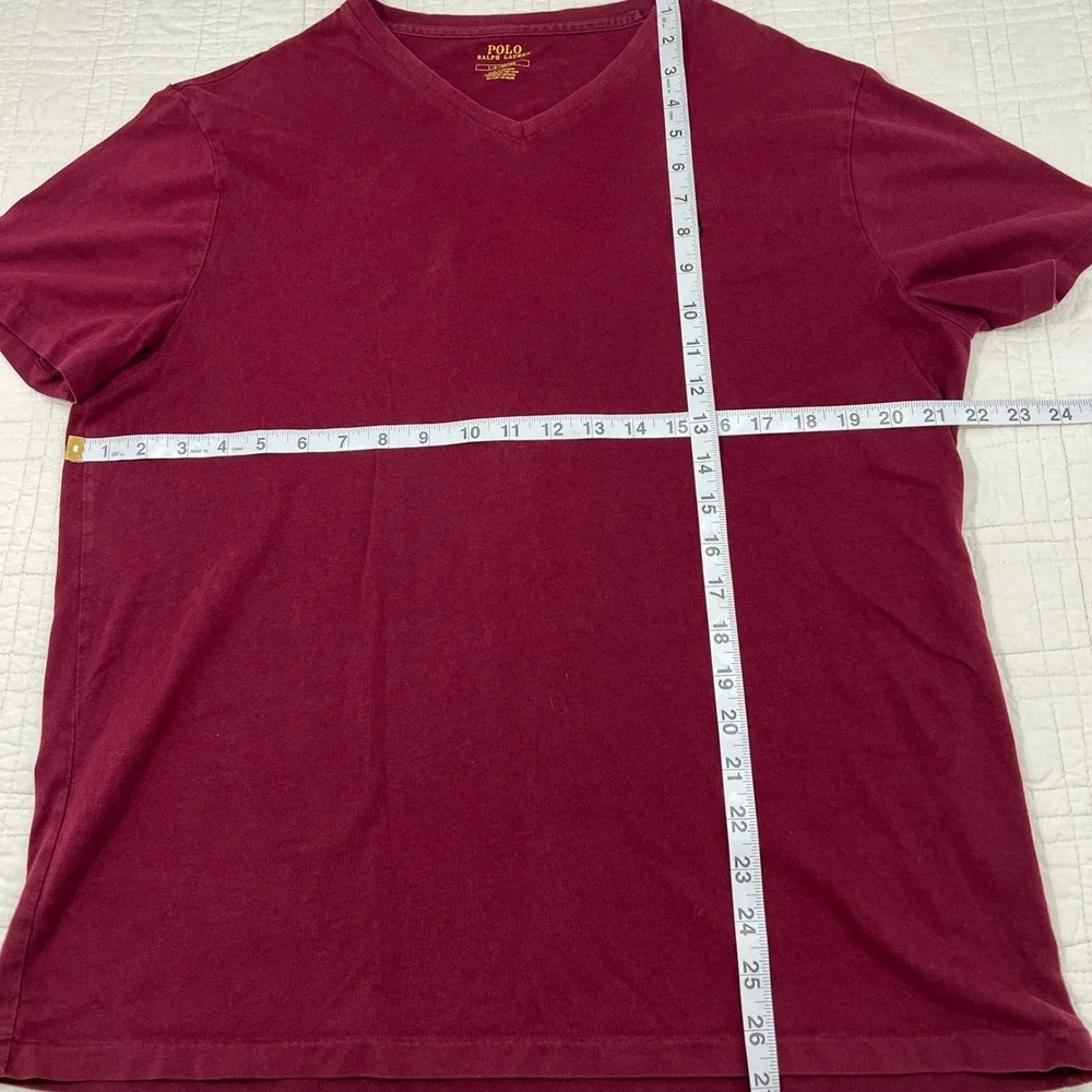 Polo Ralph Lauren Mens V-Neck‎ T-Shirt Burgundy Maroon Cotton Sz Large Pony Logo